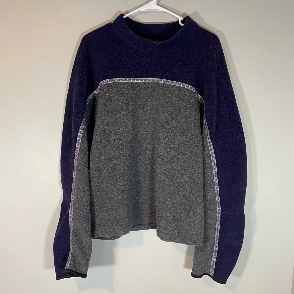 VTG The North Face Colorblock Fleece Pullover Navy Grey Mens L Southwestern